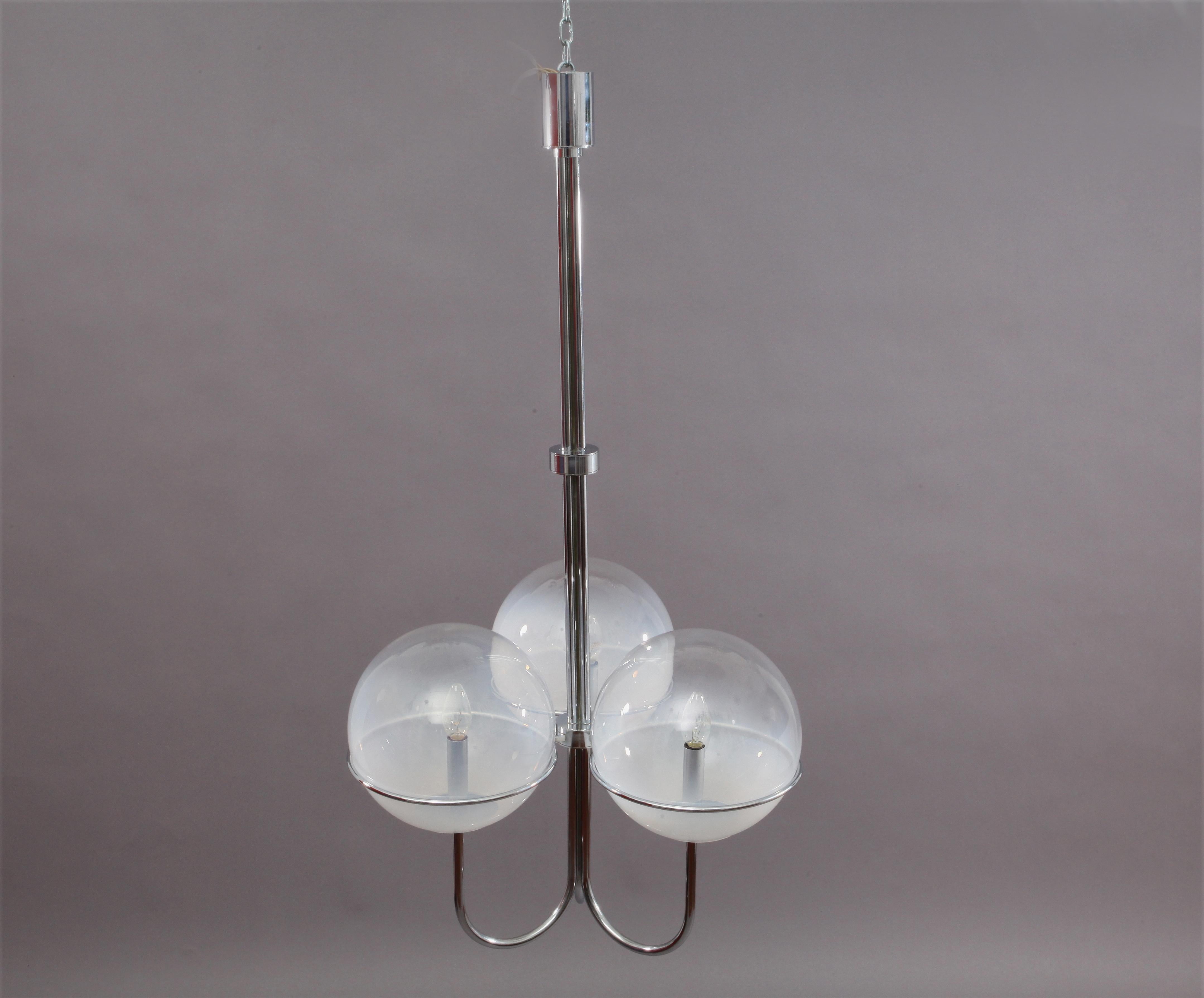 Mid-Century Modern Chrome Chandelier with Opaline Glass Balls Mazzega Murano 1960 For Sale