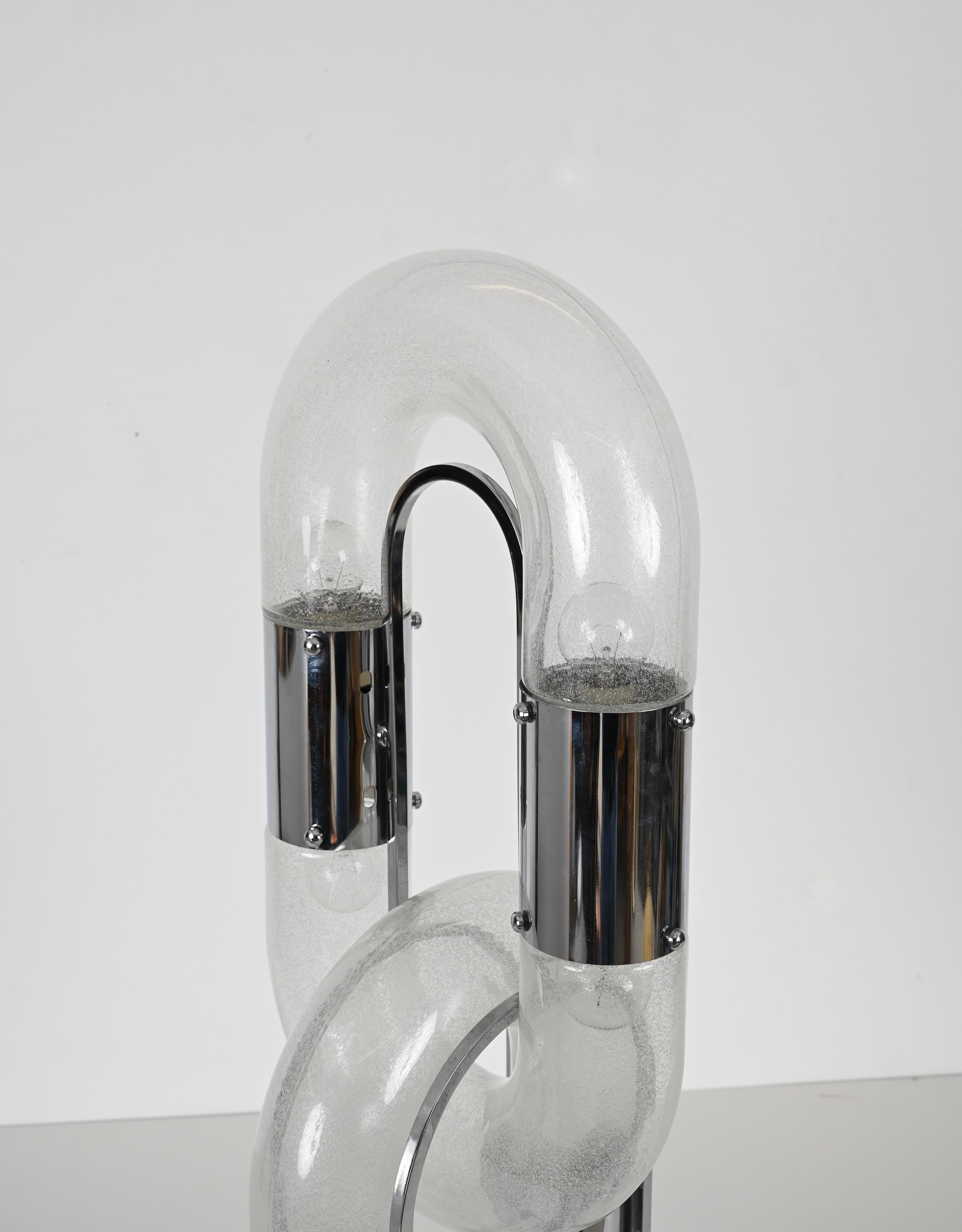 Chrom-Kronleuchter Murano Pelugoso Glas von Aldo Nason für Mazzega, Italien 1970er im Angebot 11