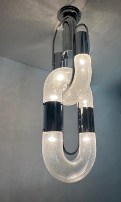 Aldo Nason Large Chandelier in Pelugoso Glass and Chrome, Mazzega, Italy 1970s