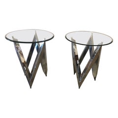 Vintage Chrome Chevron Design Side Tables  