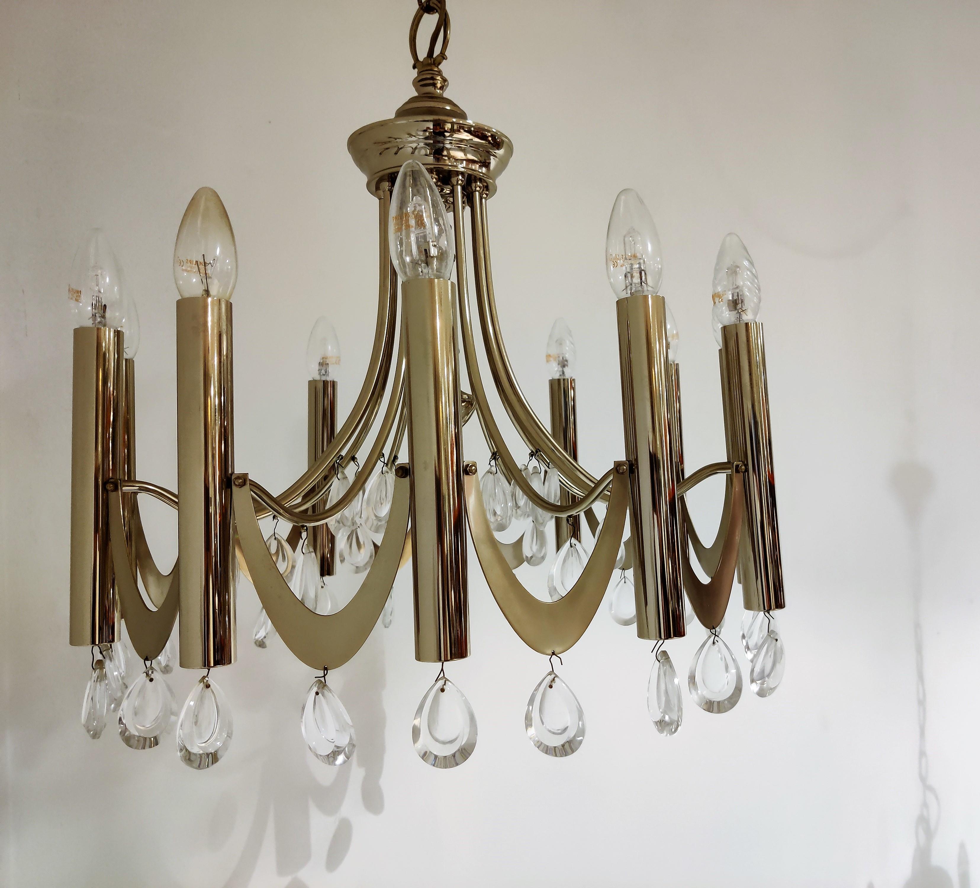 Metà XX secolo Lampadario Cromo Classico Sciolari, anni '60 in vendita