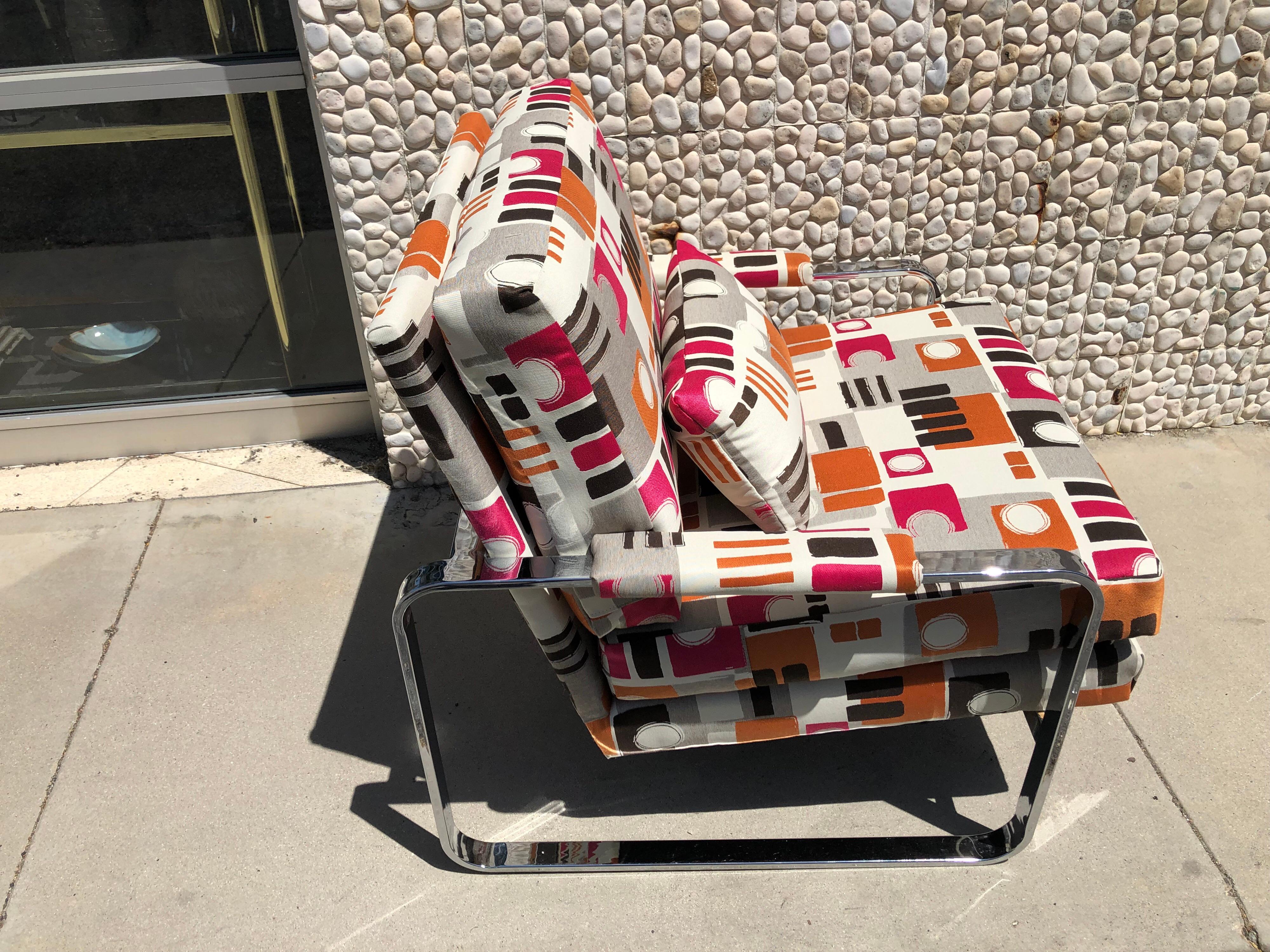 Chrome Club Chair Vintage 1970s in Milo Baughman Style In Good Condition In Palm Springs, CA