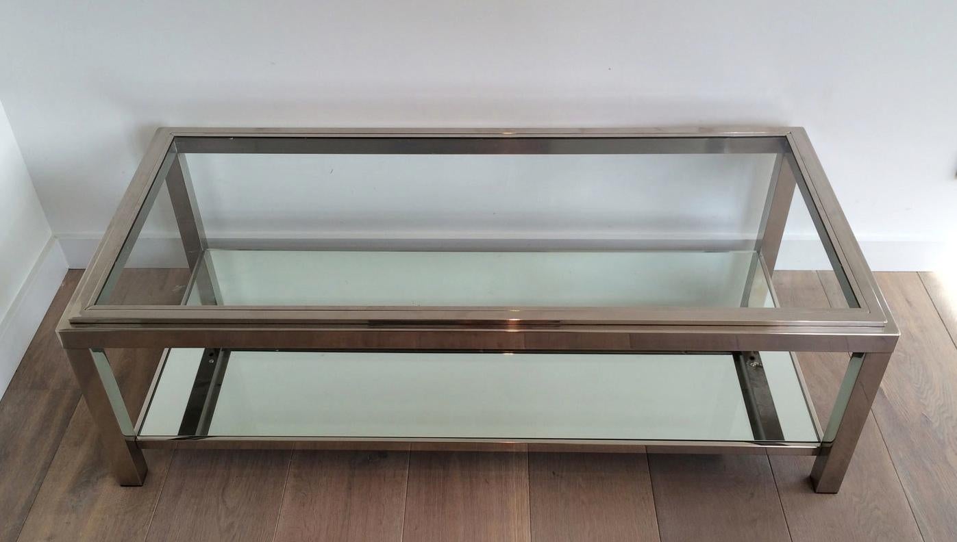 Mid-Century Modern Chrome Coffee Table, French Work, Circa 1970 For Sale