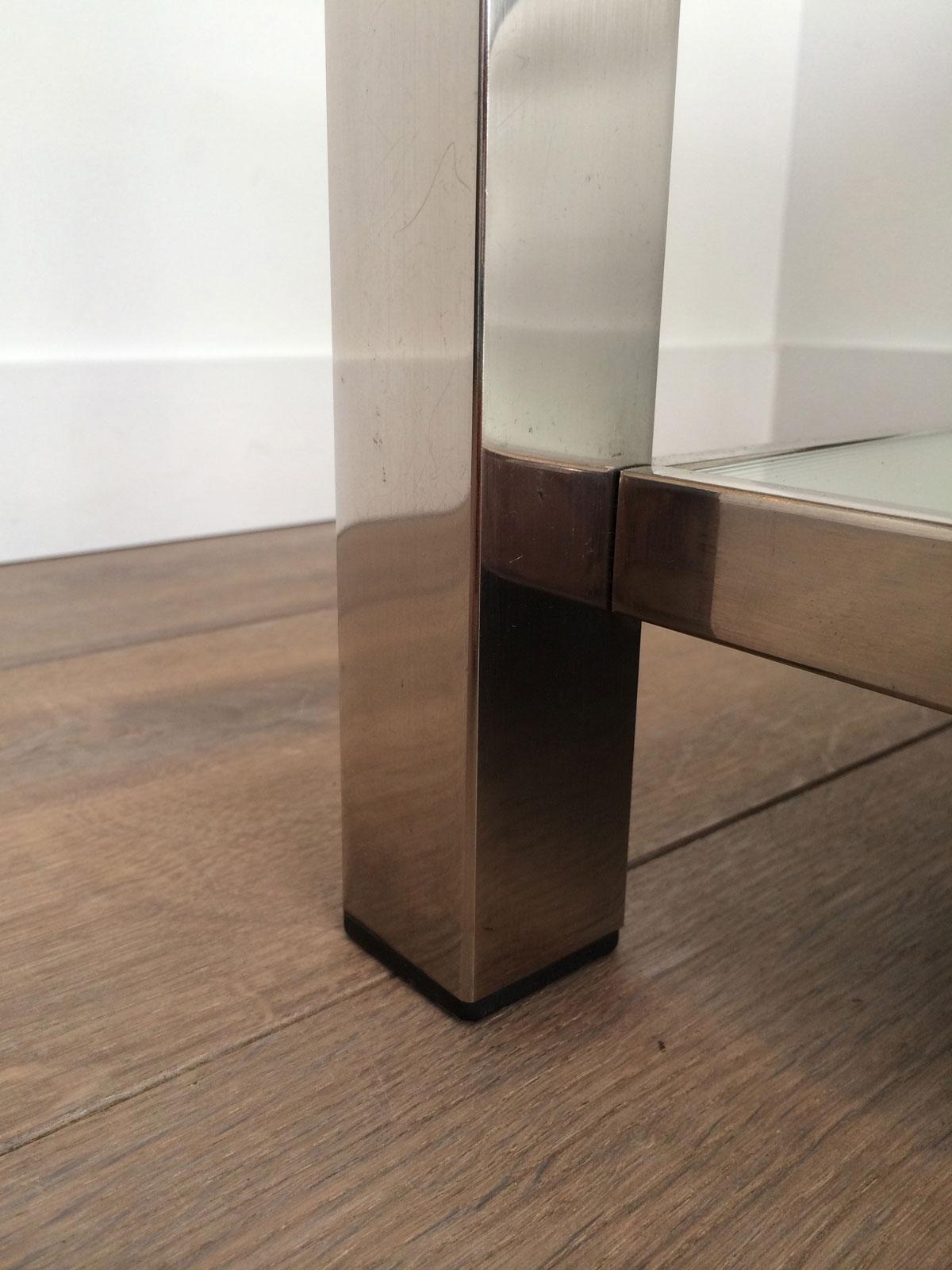 Glass Chrome Coffee Table, French Work, Circa 1970 For Sale