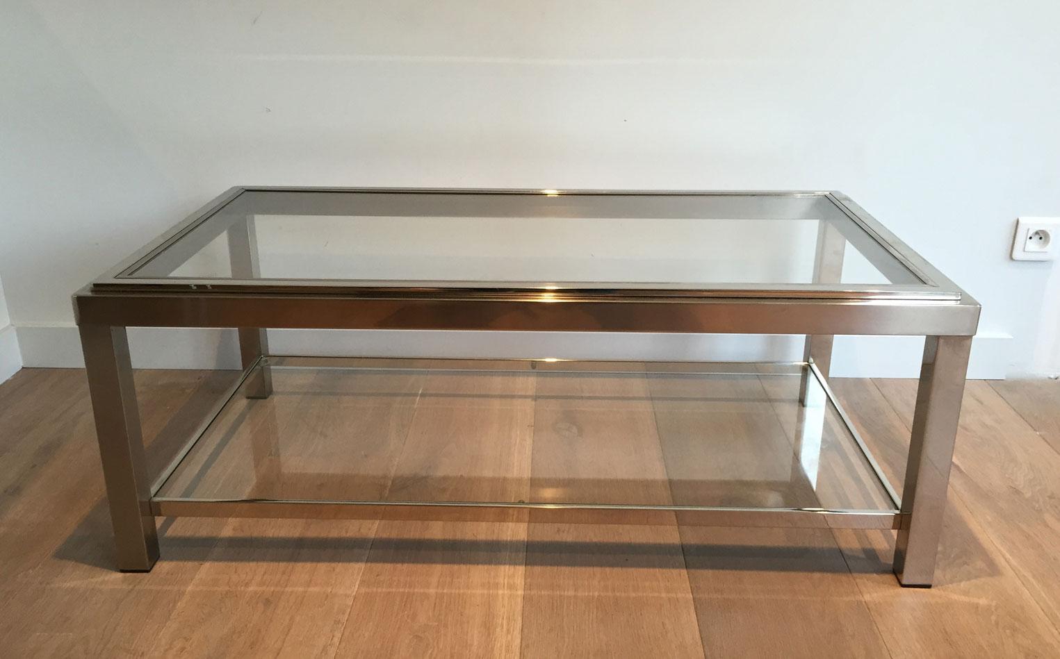 French Chrome Coffee Table, Very Nice Quality, circa 1970 For Sale