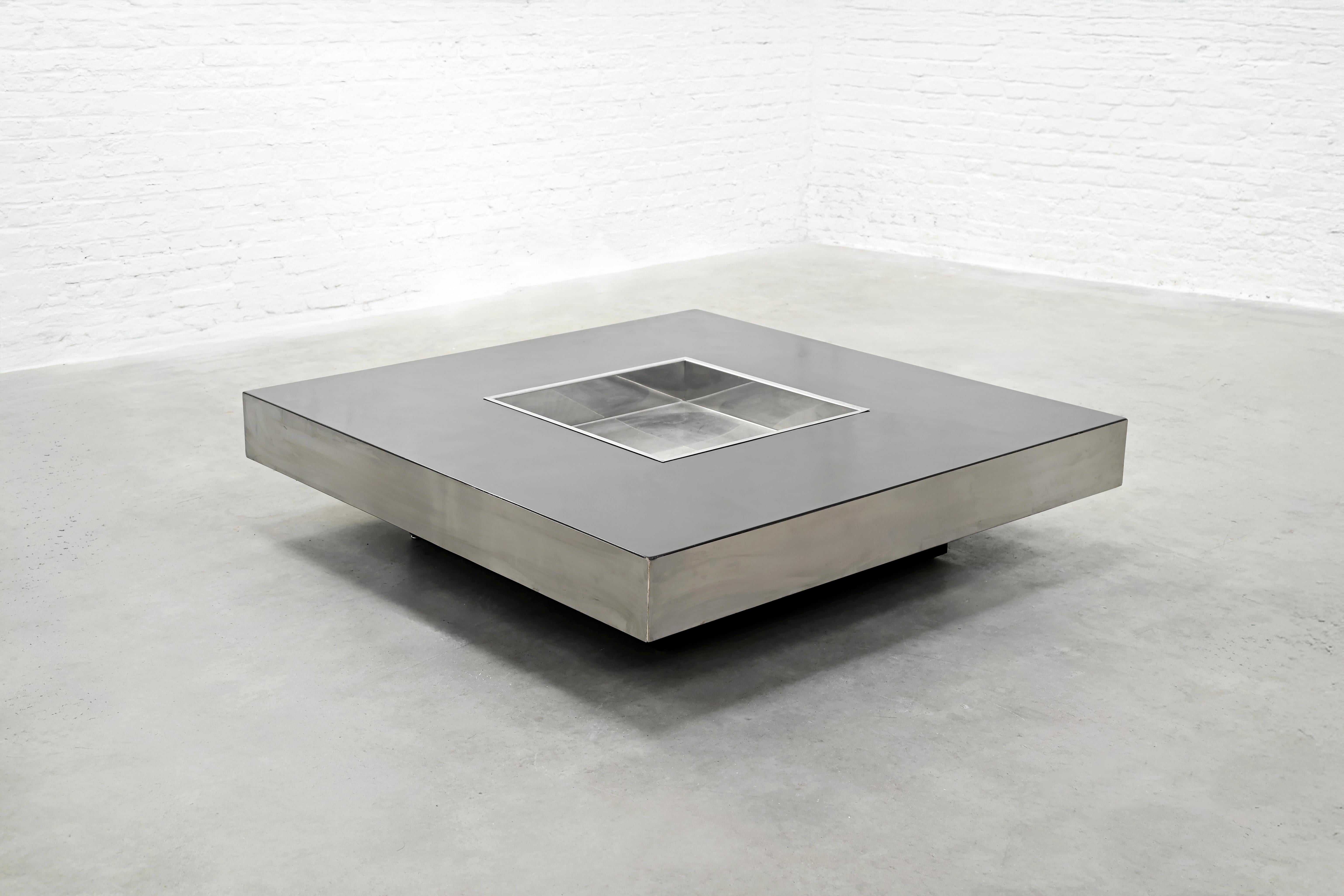 italien Table basse en chrome avec bar intégré dans le style de Willy Rizzo, années 1970 en vente