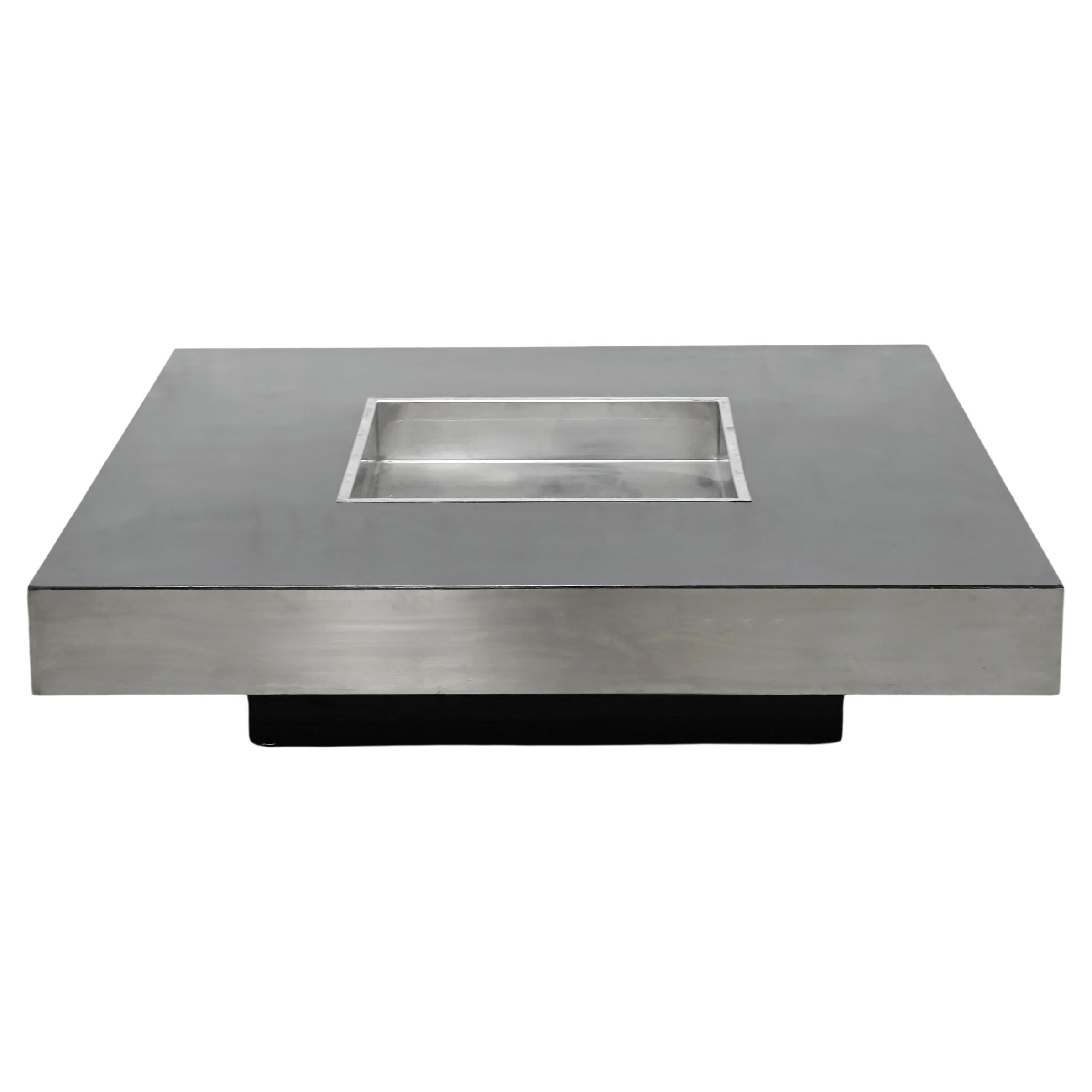 Table basse en chrome avec bar intégré dans le style de Willy Rizzo, années 1970 en vente