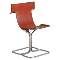 Chrome + Cognac Leather Slingback Chair Attributed to Guido Faleschini, Italy