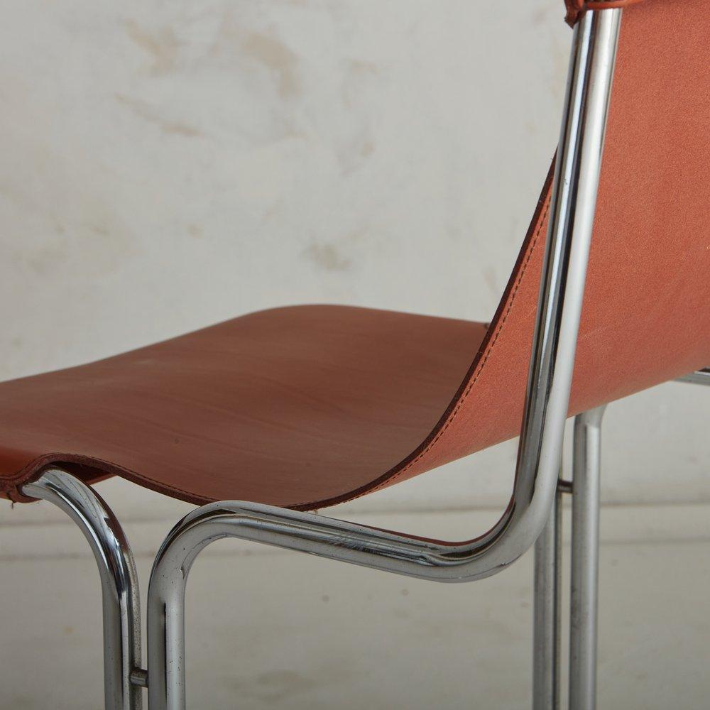 Chrome + Cognac Leather Slingback Chair, Italy 1970s For Sale 4