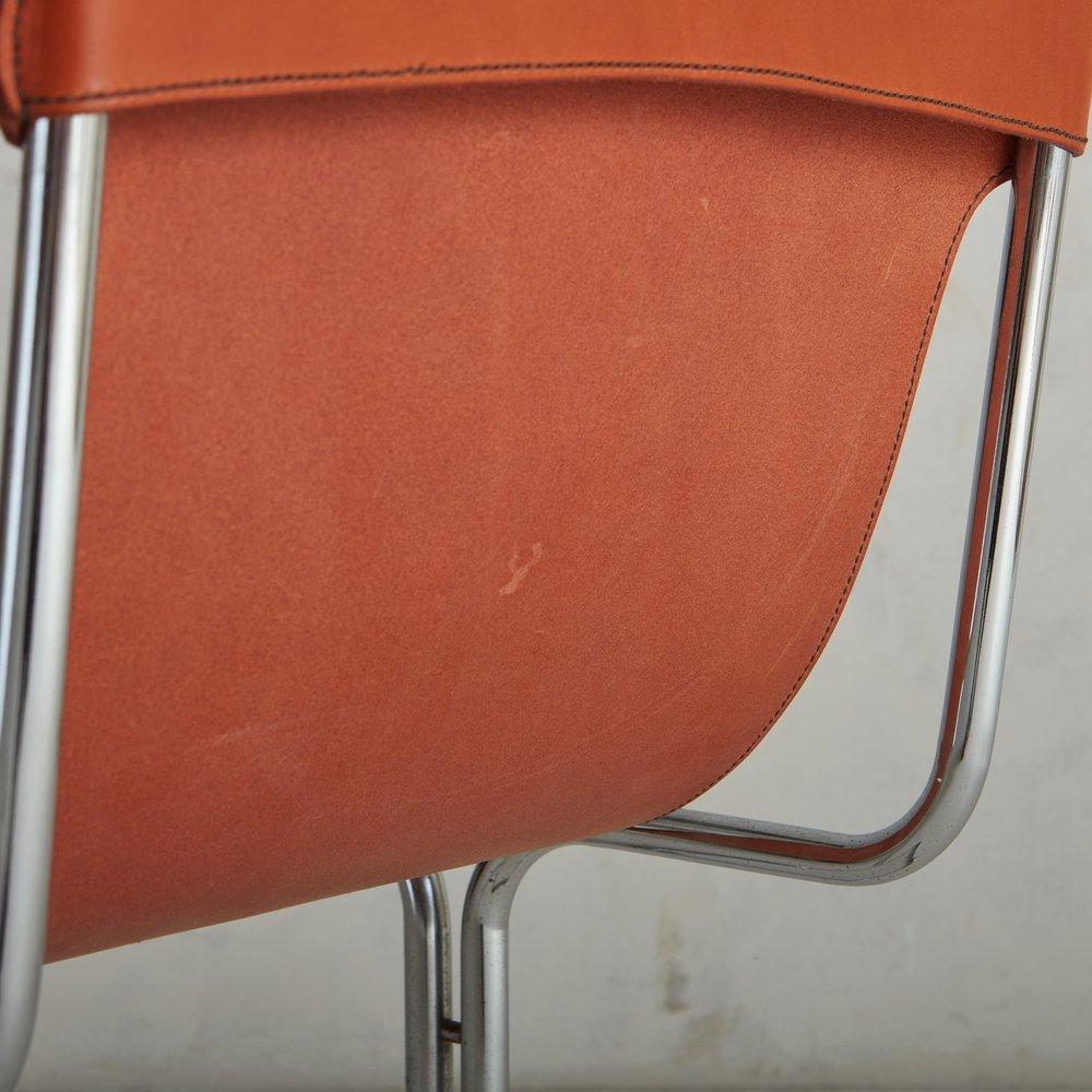 Chrome + Cognac Leather Slingback Chair, Italy 1970s For Sale 5