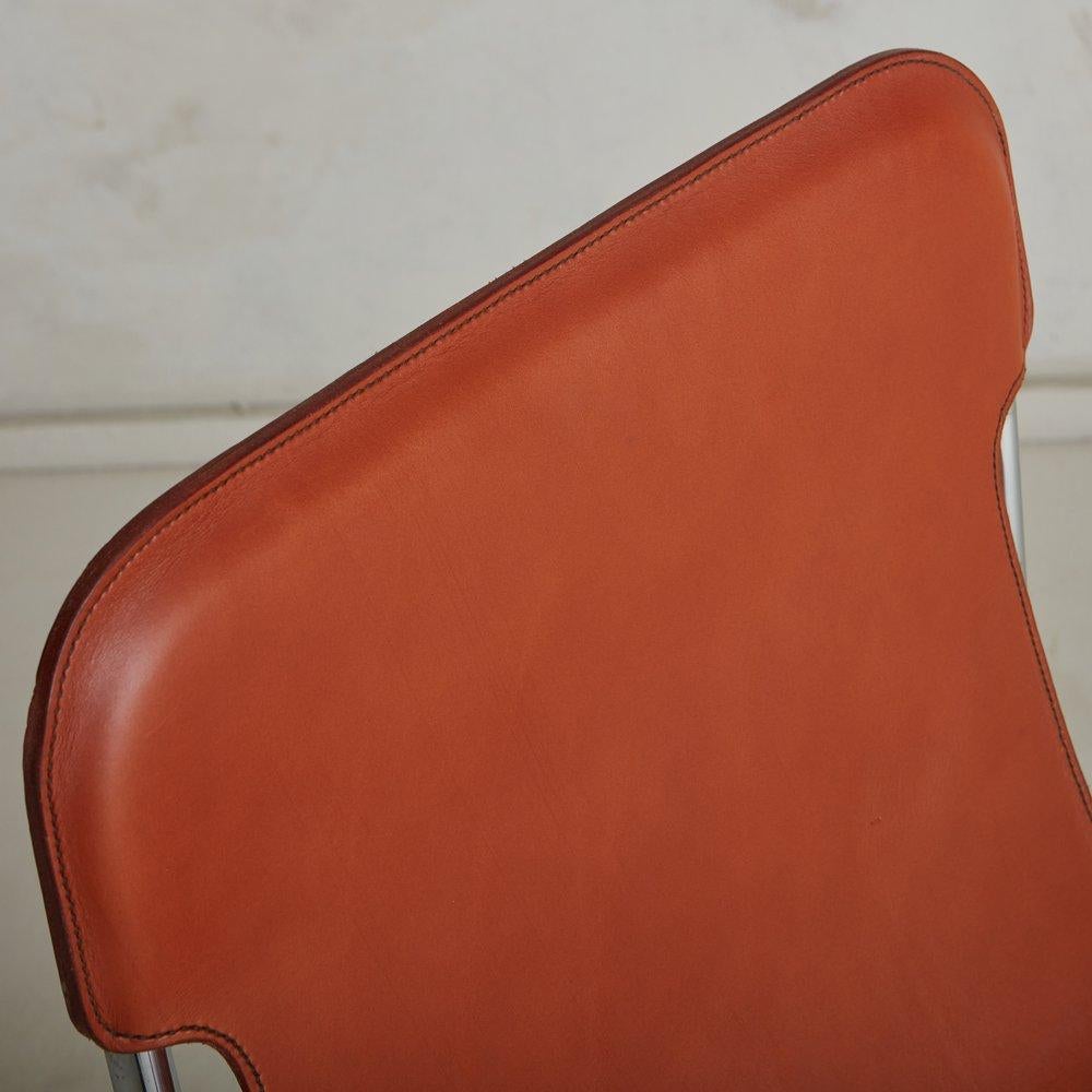 Chrome + Cognac Leather Slingback Chair, Italy 1970s In Good Condition For Sale In Chicago, IL