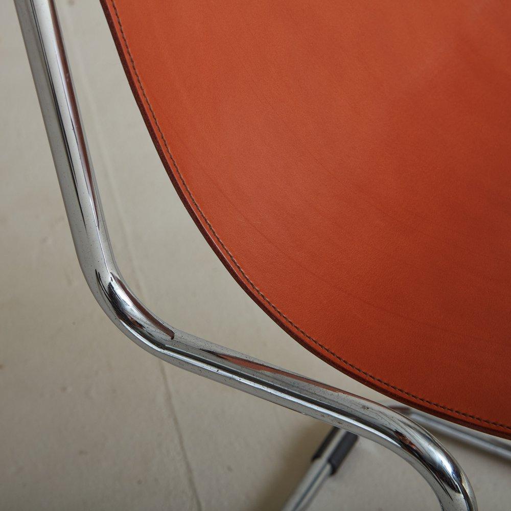 Late 20th Century Chrome + Cognac Leather Slingback Chair, Italy 1970s For Sale