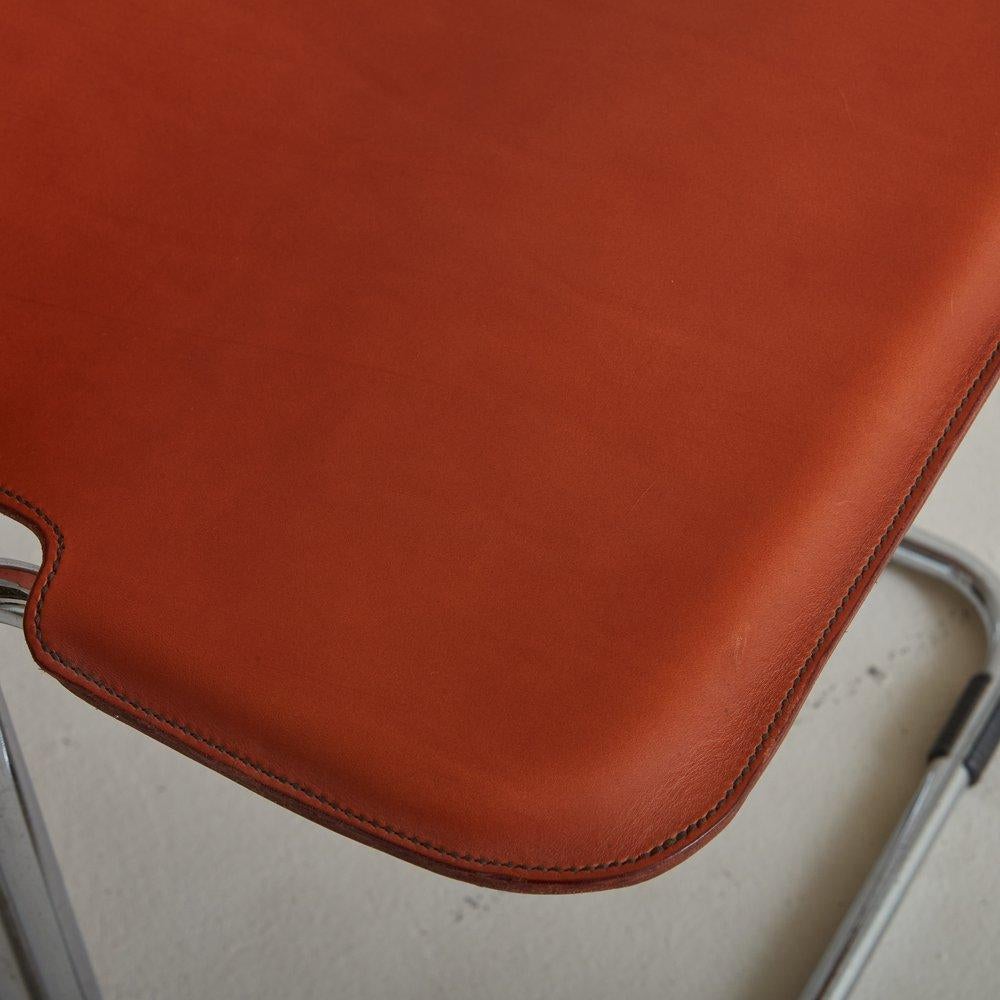 Chrome + Cognac Leather Slingback Chair, Italy 1970s For Sale 1