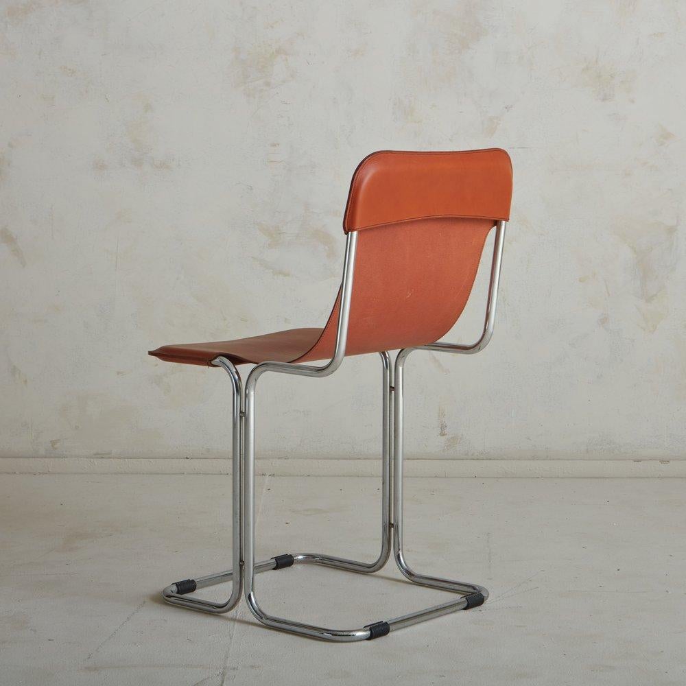 Chrome + Cognac Leather Slingback Chair, Italy 1970s For Sale 2