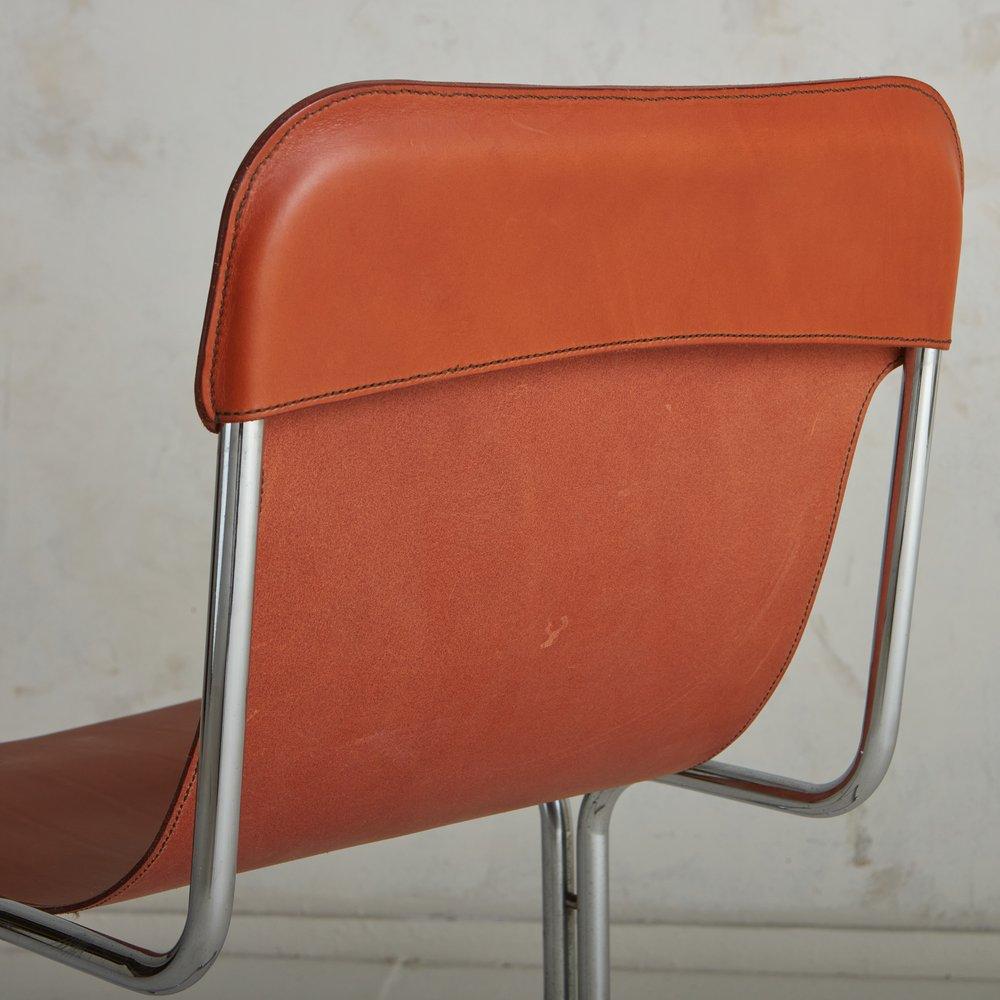 Chrome + Cognac Leather Slingback Chair, Italy 1970s For Sale 3