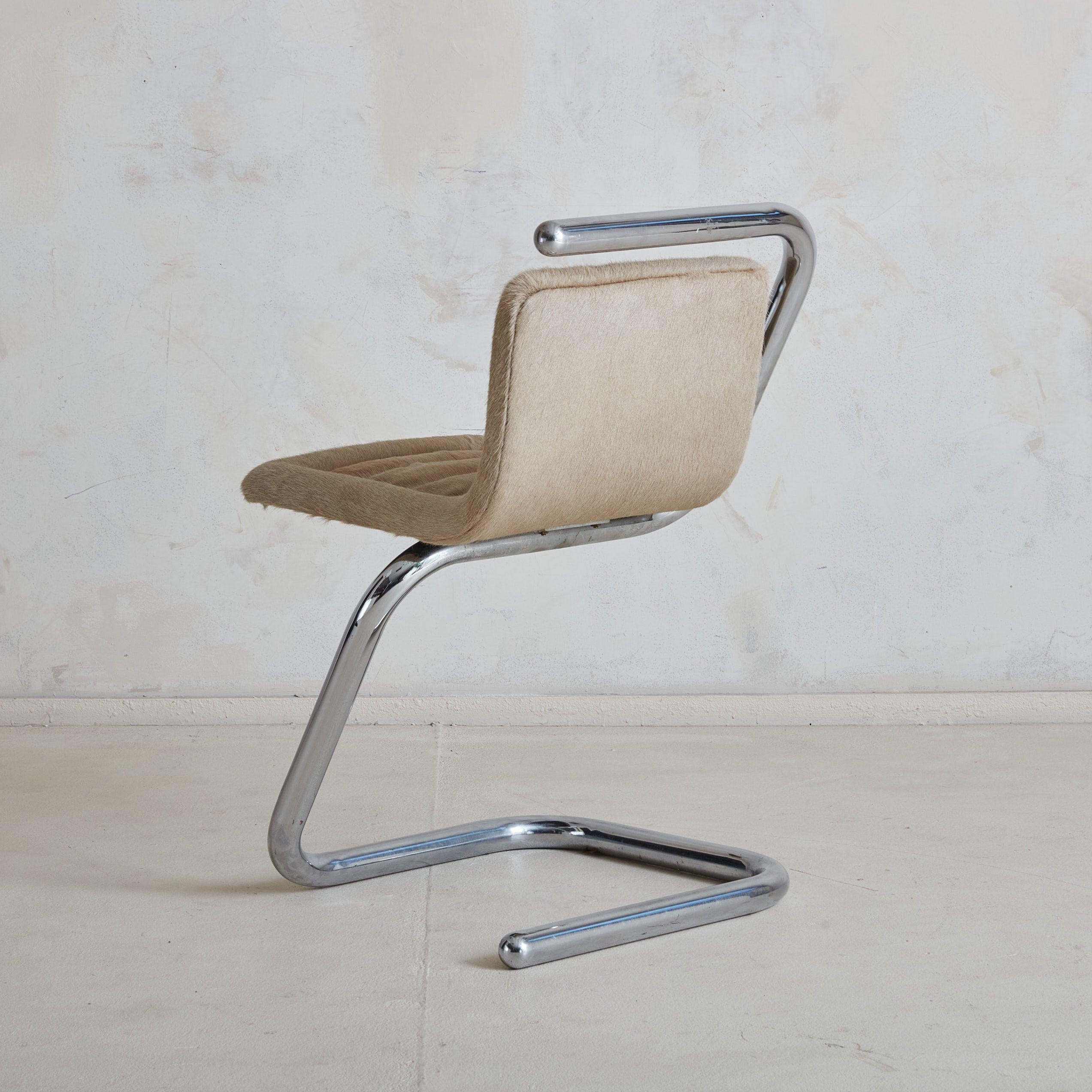 Modern Chrome + Cowhide Tube Chair, Italy 1970s For Sale