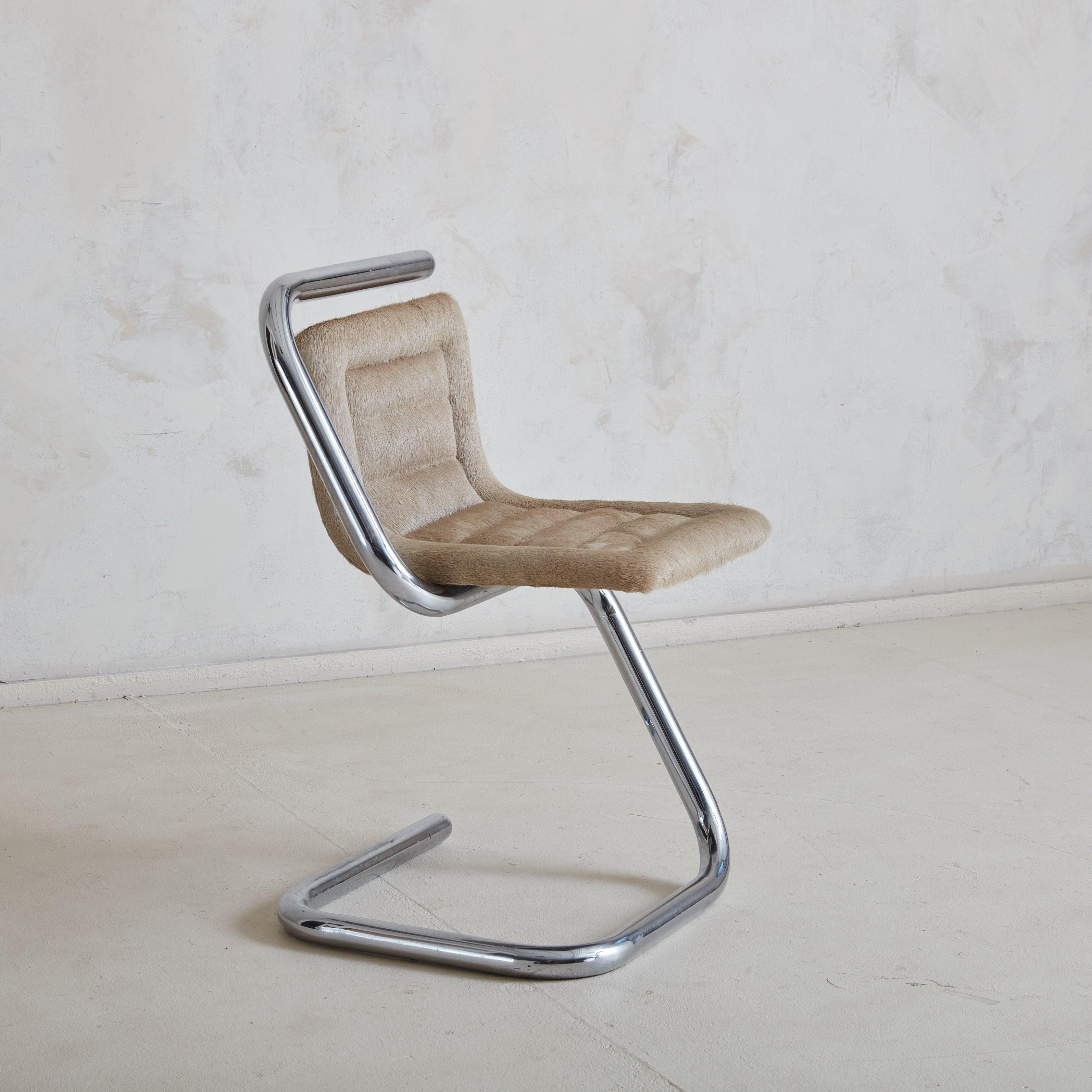 Italian Chrome + Cowhide Tube Chair, Italy 1970s For Sale