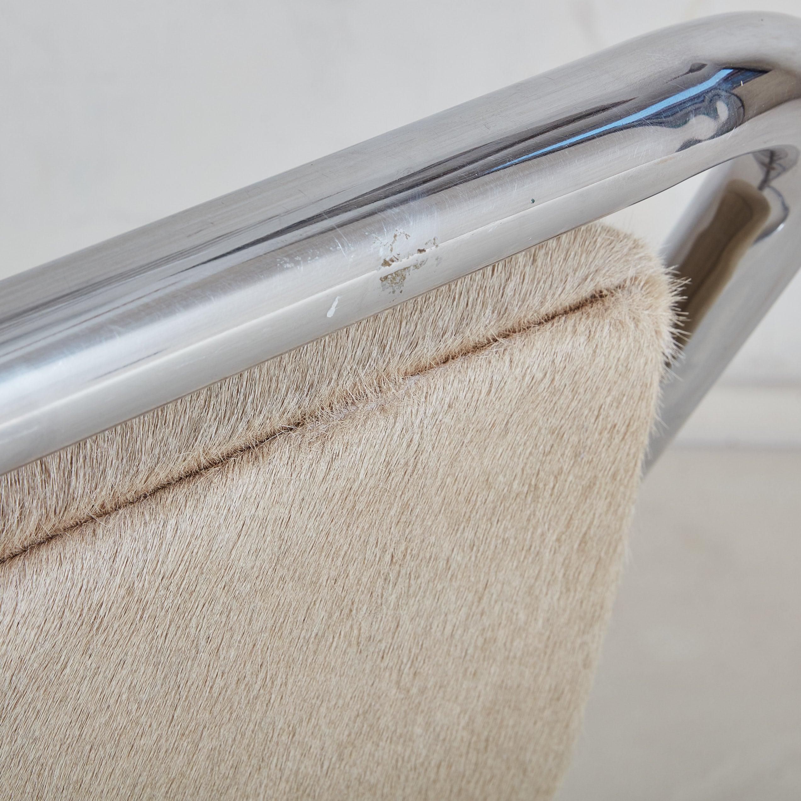 Chrome + Cowhide Tube Chair, Italy 1970s For Sale 1