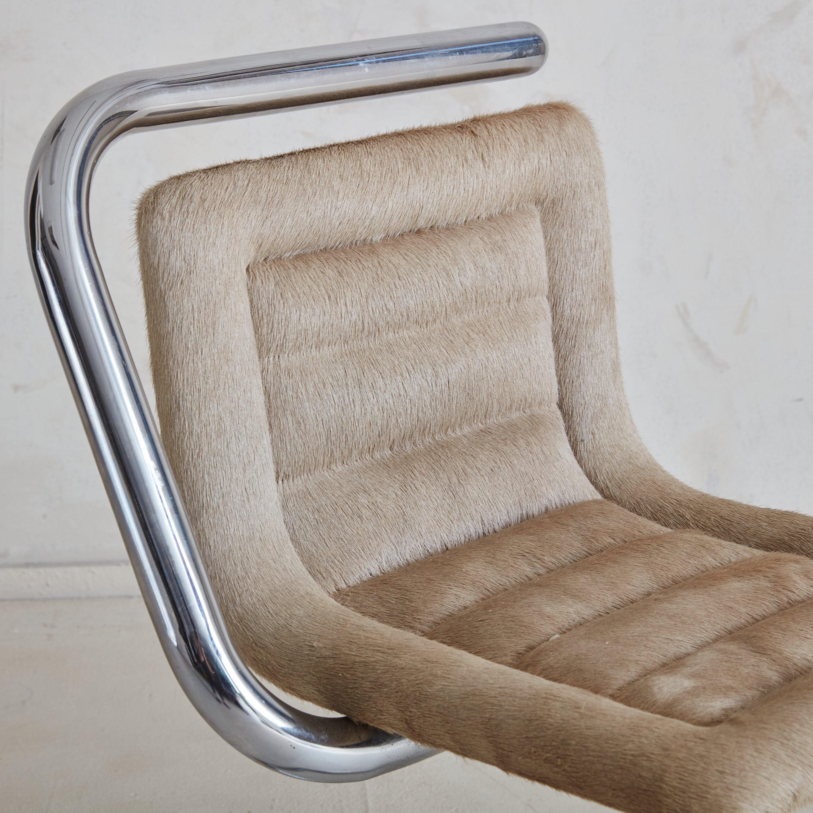 Chrome + Cowhide Tube Chair, Italy 1970s For Sale 3
