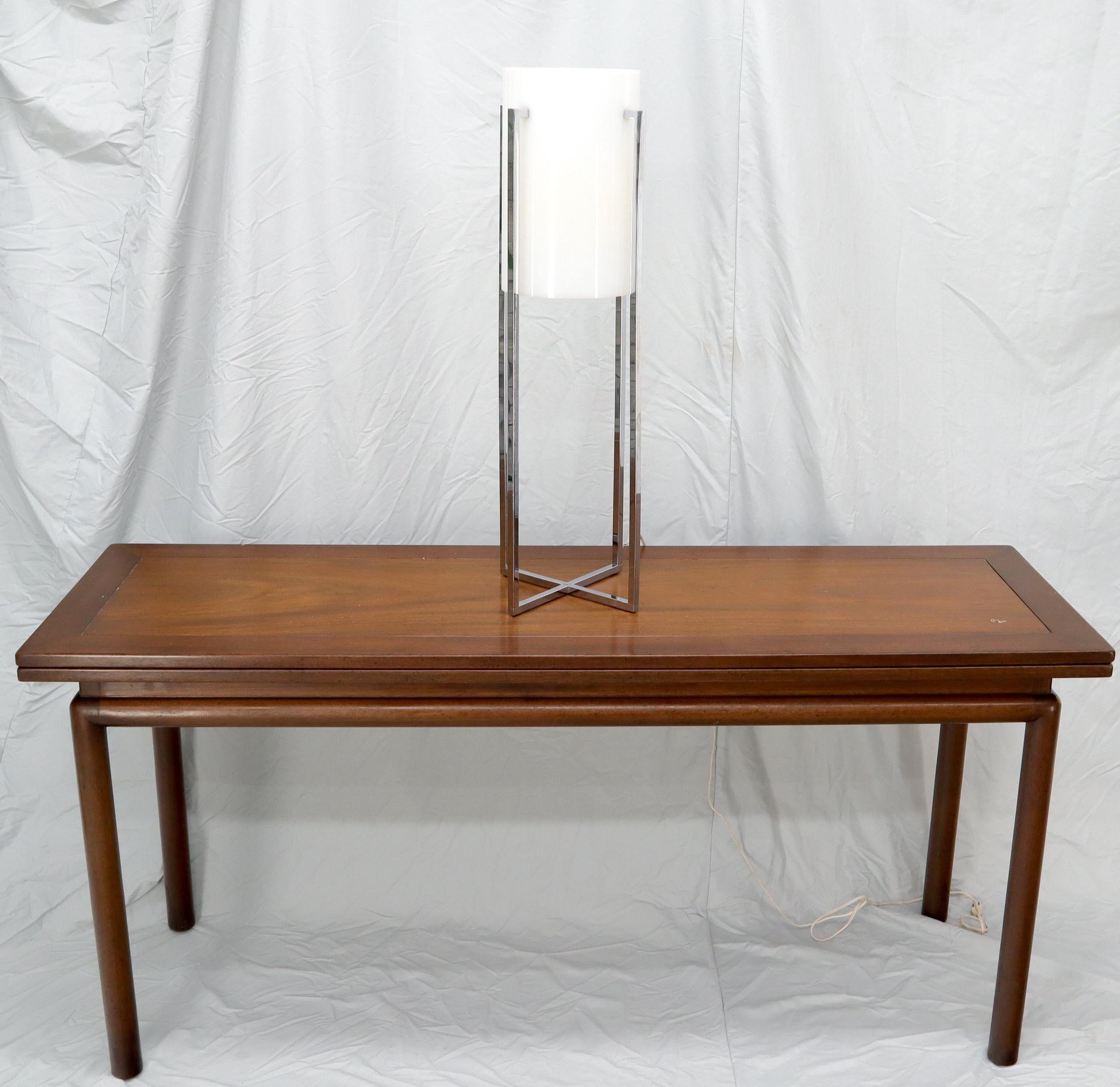 Mid-Century Modern chrome base machined quality bolted white acrylic shade table lamp.