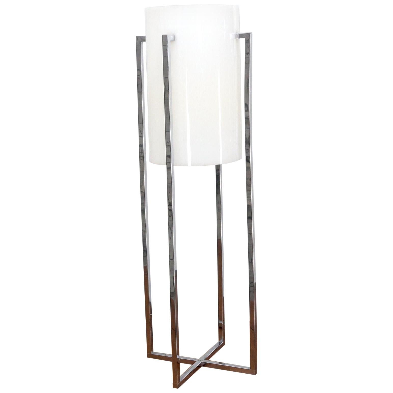 Chrome Cross Shape Base with White Acrylic Shade Table Lamp For Sale