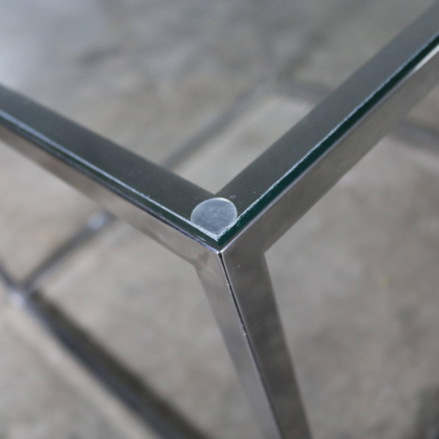 Chrome Cube End Table with Glass Top Manner of Milo Baughman 5