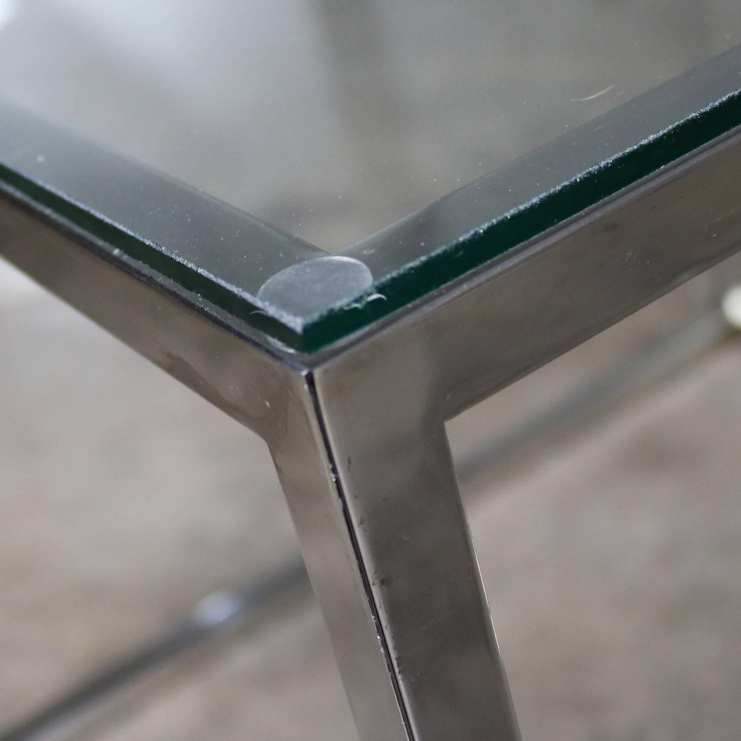 Chrome Cube End Table with Glass Top Manner of Milo Baughman 6