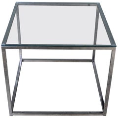 Chrome Cube End Table with Glass Top Manner of Milo Baughman