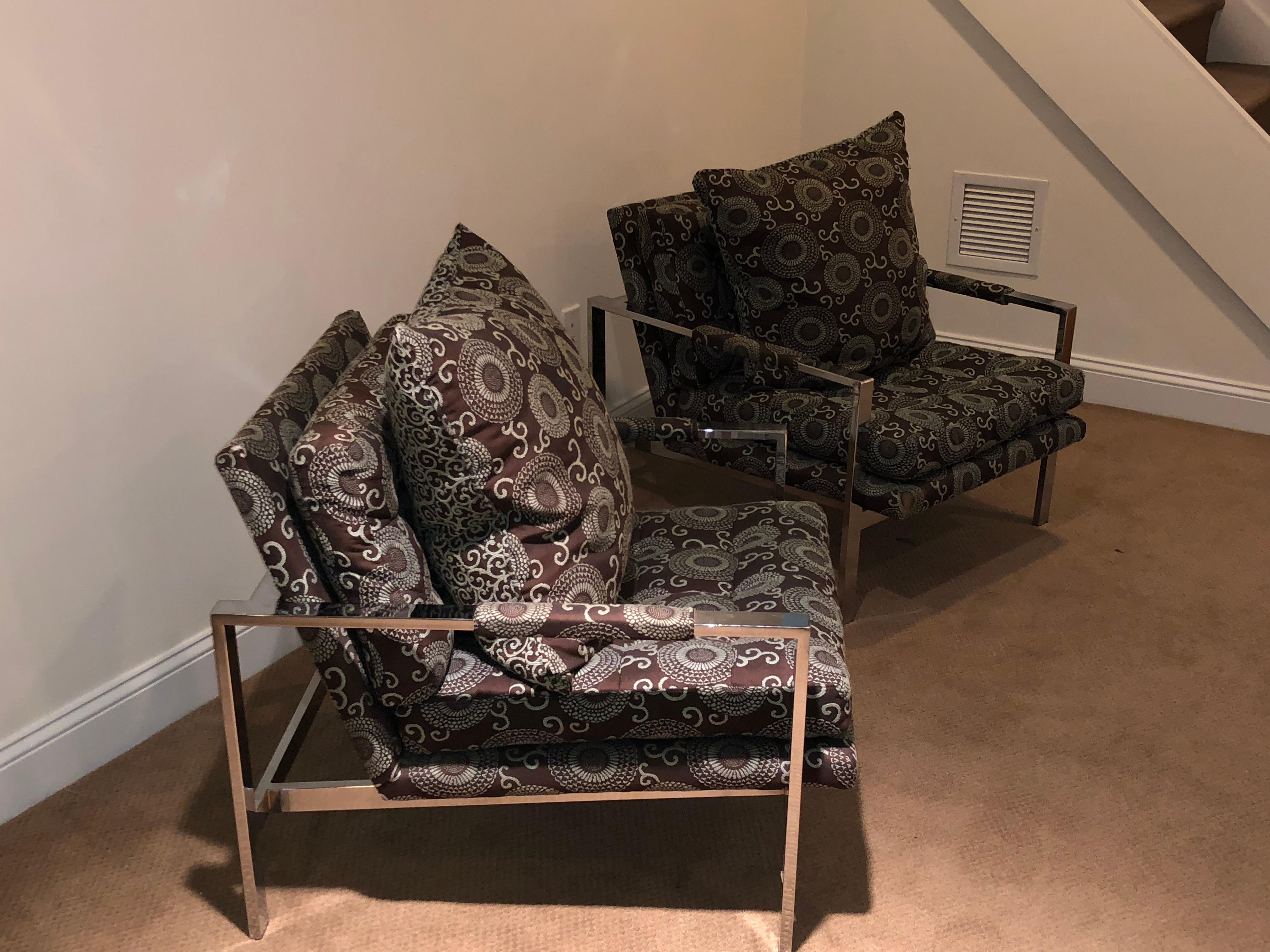 Mid-Century Modern Chrome Cube Lounge Chairs Attributed Milo Baughman