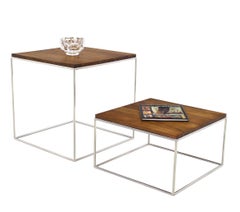 Solid Stainless Steel Chrome Cube Nesting End Side Step Occasional Tables Set