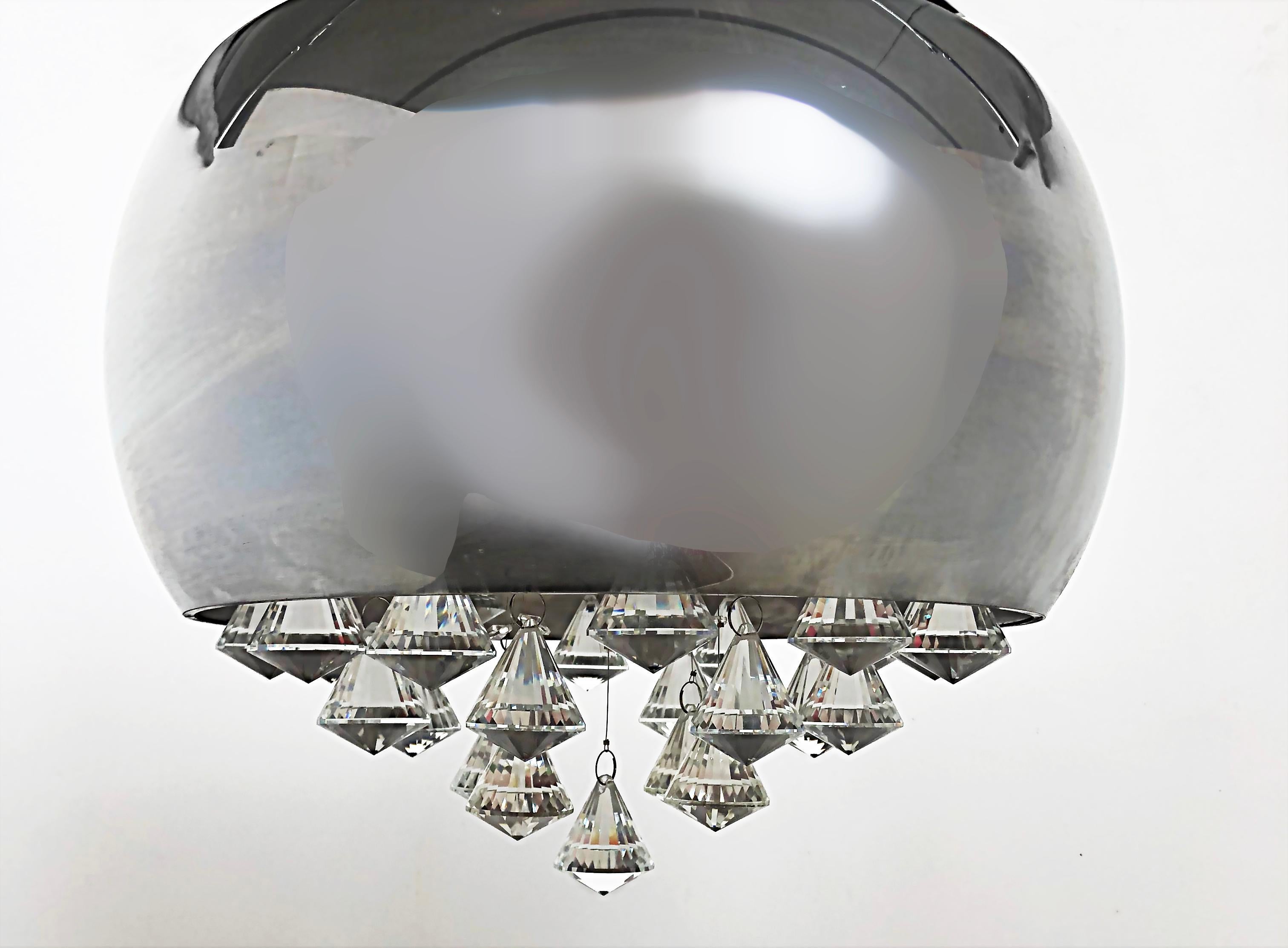 Chrome Cut Crystal Chandelier Pendant Ceiling Fixture with Canopy For Sale 1