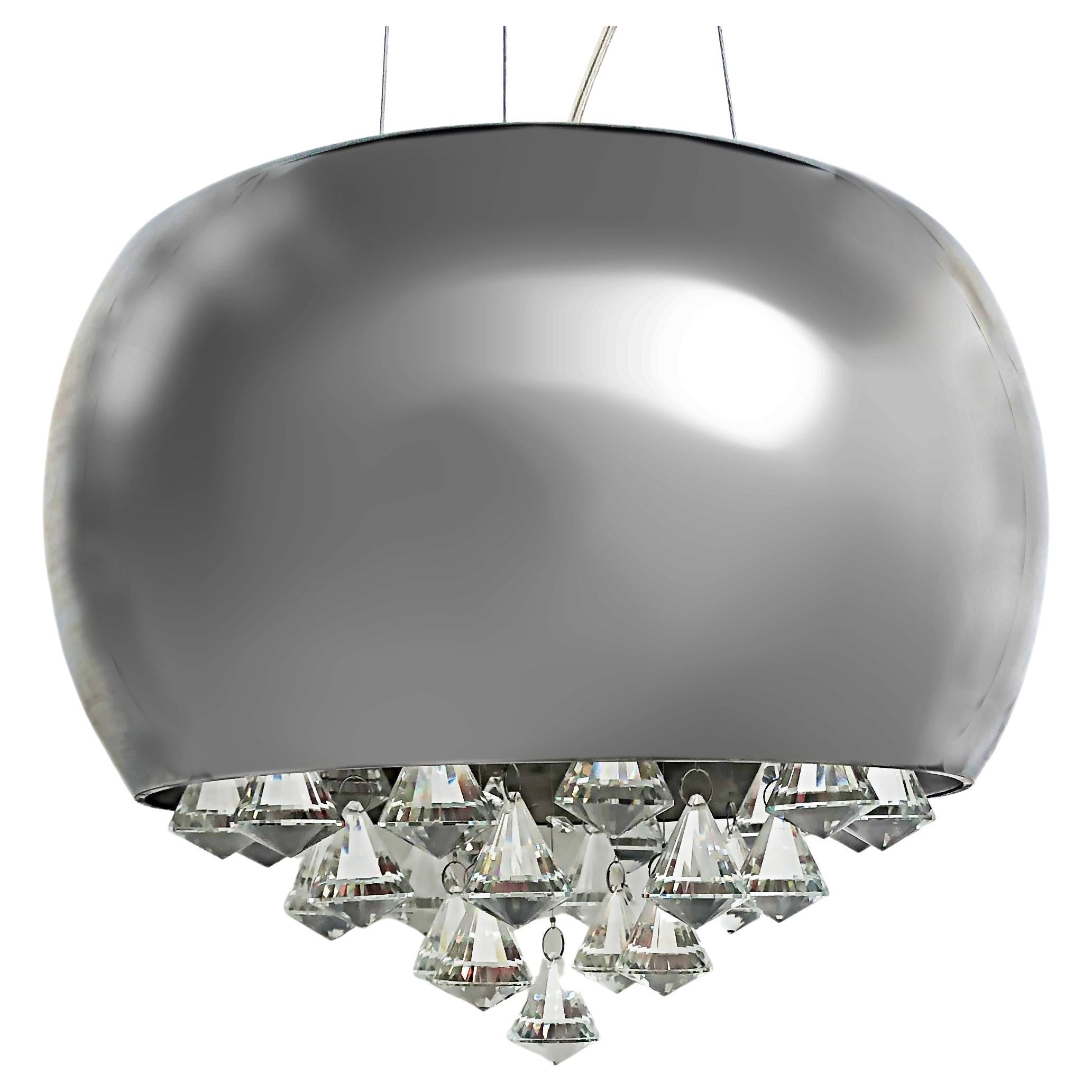 Chrome Cut Crystal Chandelier Pendant Ceiling Fixture with Canopy For Sale