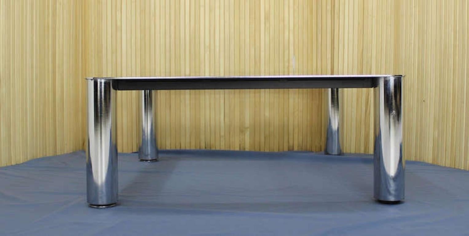 Polished Chrome Cylinder Legs Square Smoked Glass Mid-Century Modern Coffee Table MINT! For Sale
