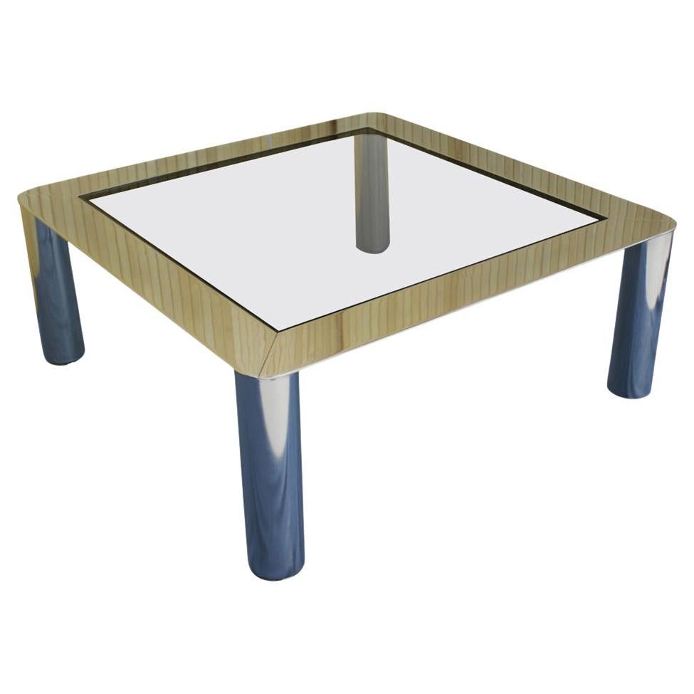 Chrome Cylinder Legs Square Smoked Glass Mid-Century Modern Coffee Table MINT! For Sale