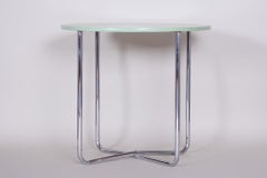 Chrome Czech Bauhaus Green Rounded Table, 1930s, Original Very Well Condition