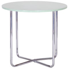 Chrome Czech Bauhaus Green Rounded Table, 1930s, Original Very Well Condition