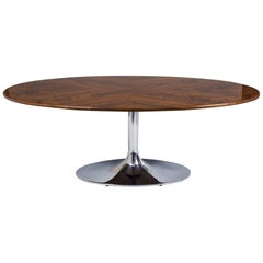 Chrome Czech Bauhaus Walnut Oval Table by Kovona, 1930s, High Gloss Lacquer