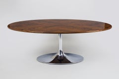 Chrome Czech Bauhaus Walnut Oval Table by Kovona, 1960s, High Gloss Lacquer