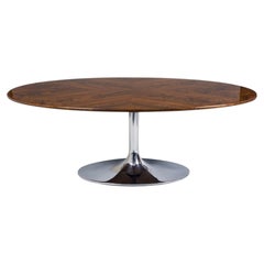 Chrome Czech Bauhaus Walnut Oval Table by Kovona, 1960s, High Gloss Lacquer