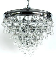 Dense Crystal Teardrop Chrome Pendant 3-Light Fixture, Chain and Canopy