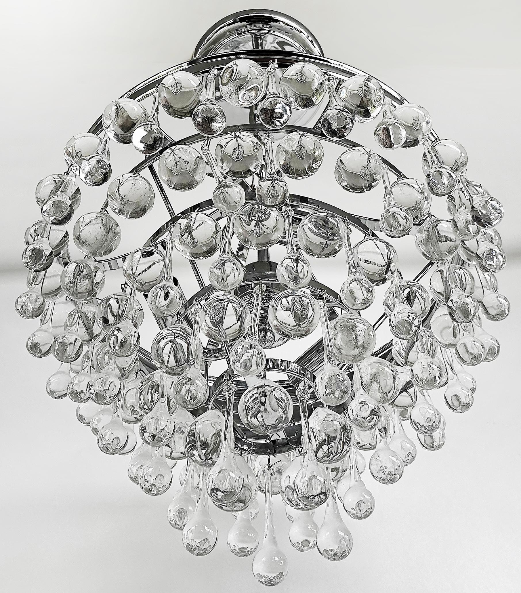 Modern Dense Crystal Teardrop Chrome Pendant 3-Light Fixture, Chain and Canopy For Sale