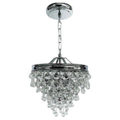 Dense Crystal Teardrop Chrome Pendant 3-Light Fixture, Chain and Canopy