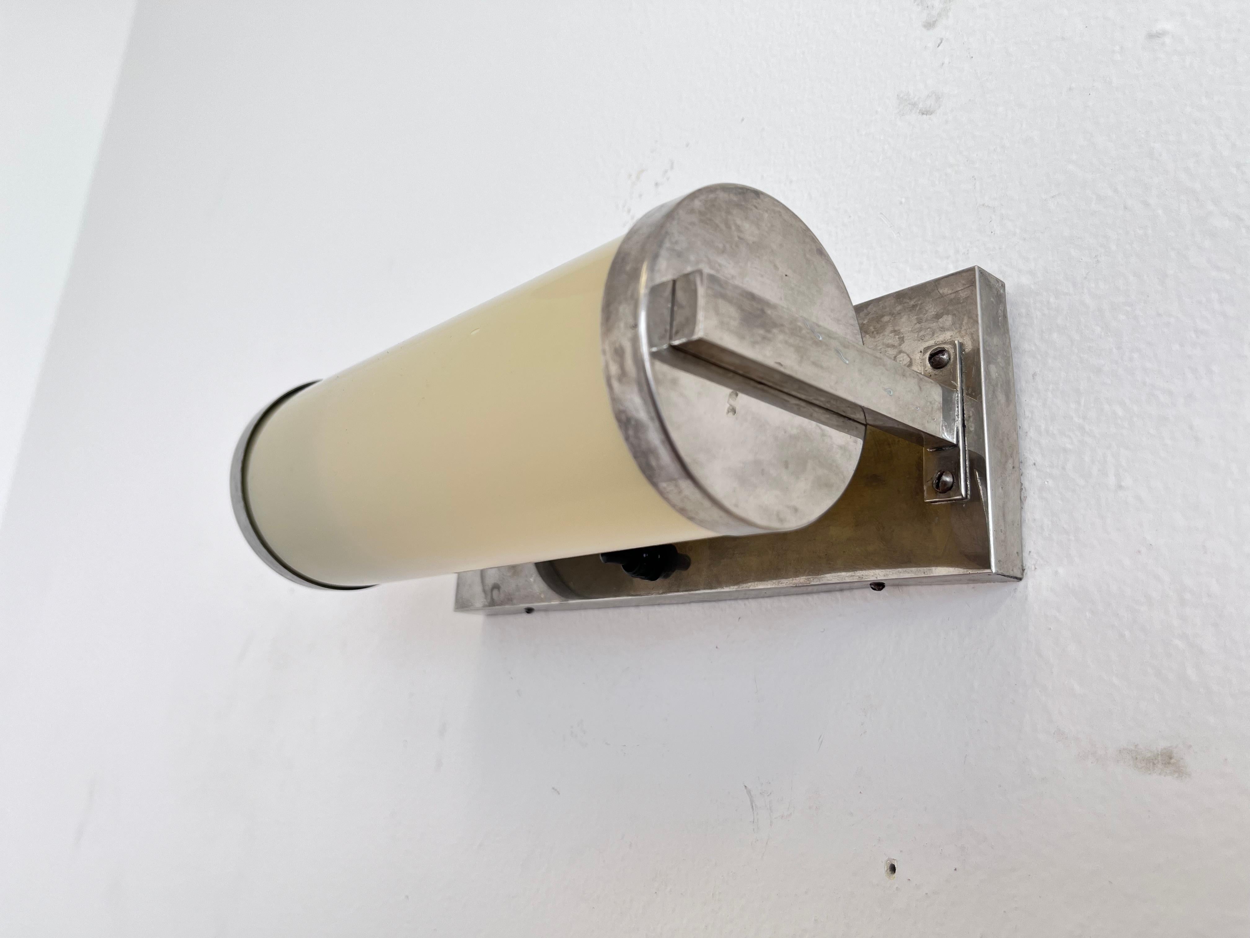 Opaline Glass Chrome Design Bauhaus Wall Lamp, 1930s - Czechoslovakia For Sale