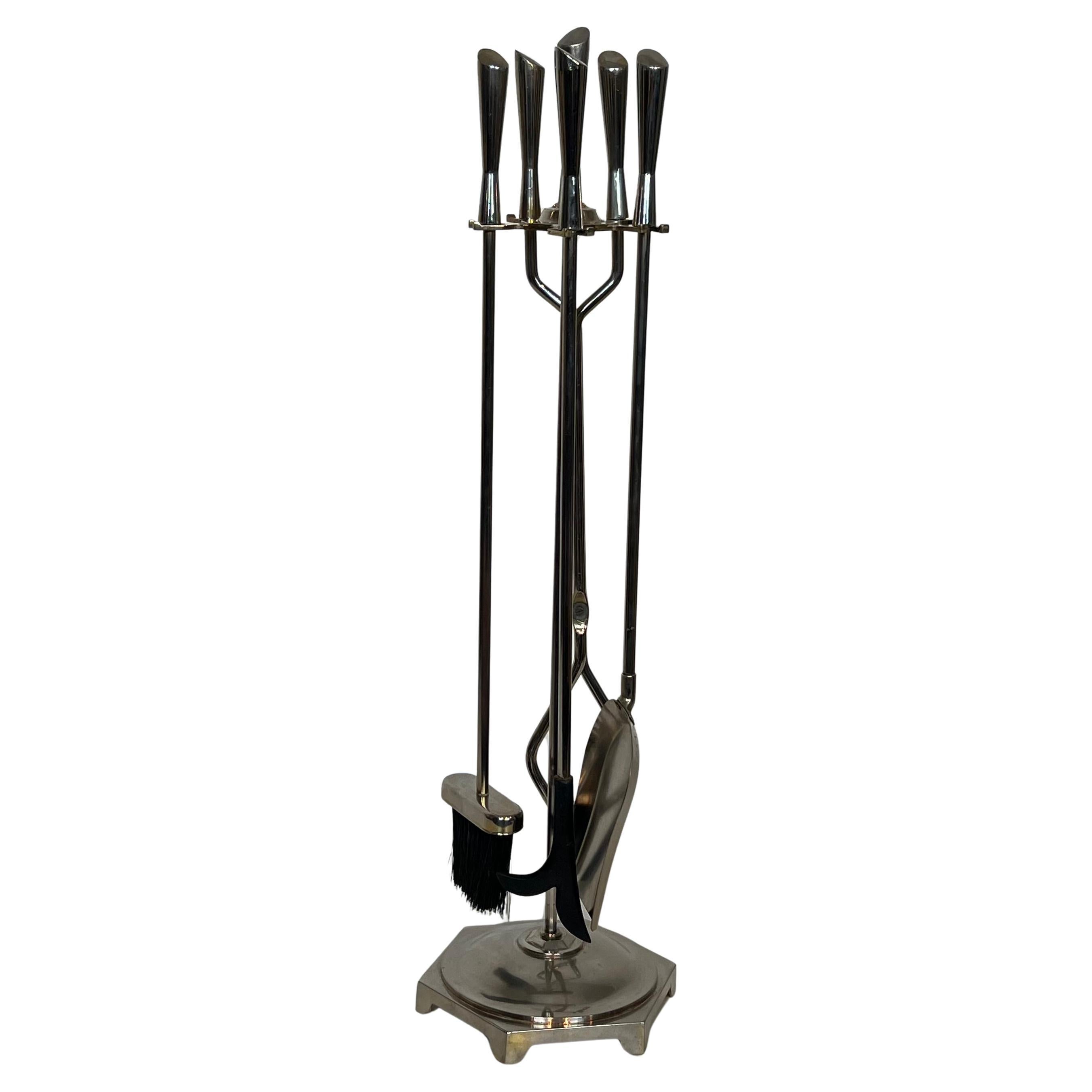 Chrome Design Fireplace Tools on Stand