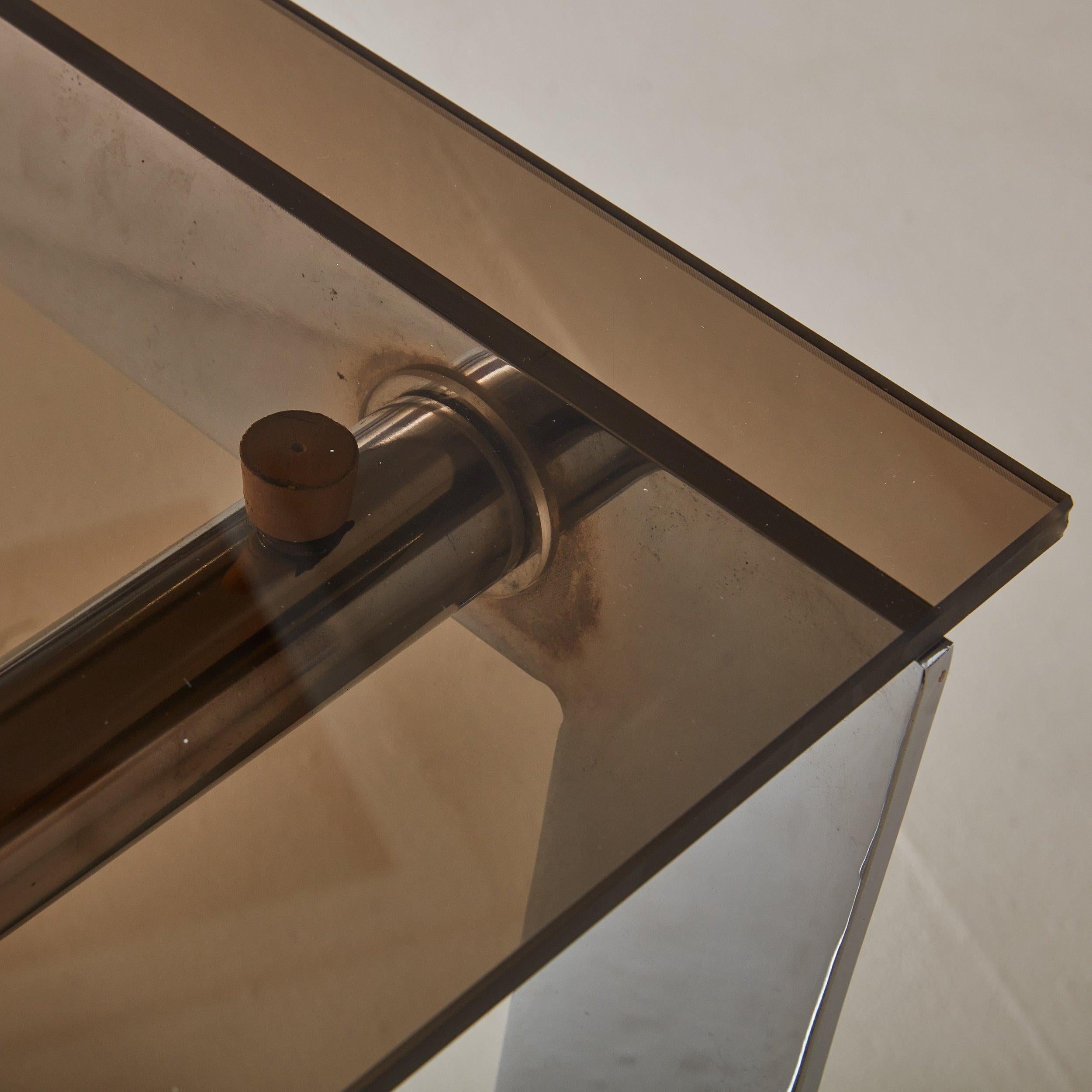 Chrome Desk with Smoked Glass Top by Gilles Bouchez for Airborne, France 1970s For Sale 2