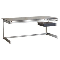 Used Chrome Desk with Smoked Glass Top by Gilles Bouchez for Airborne, France 1970s