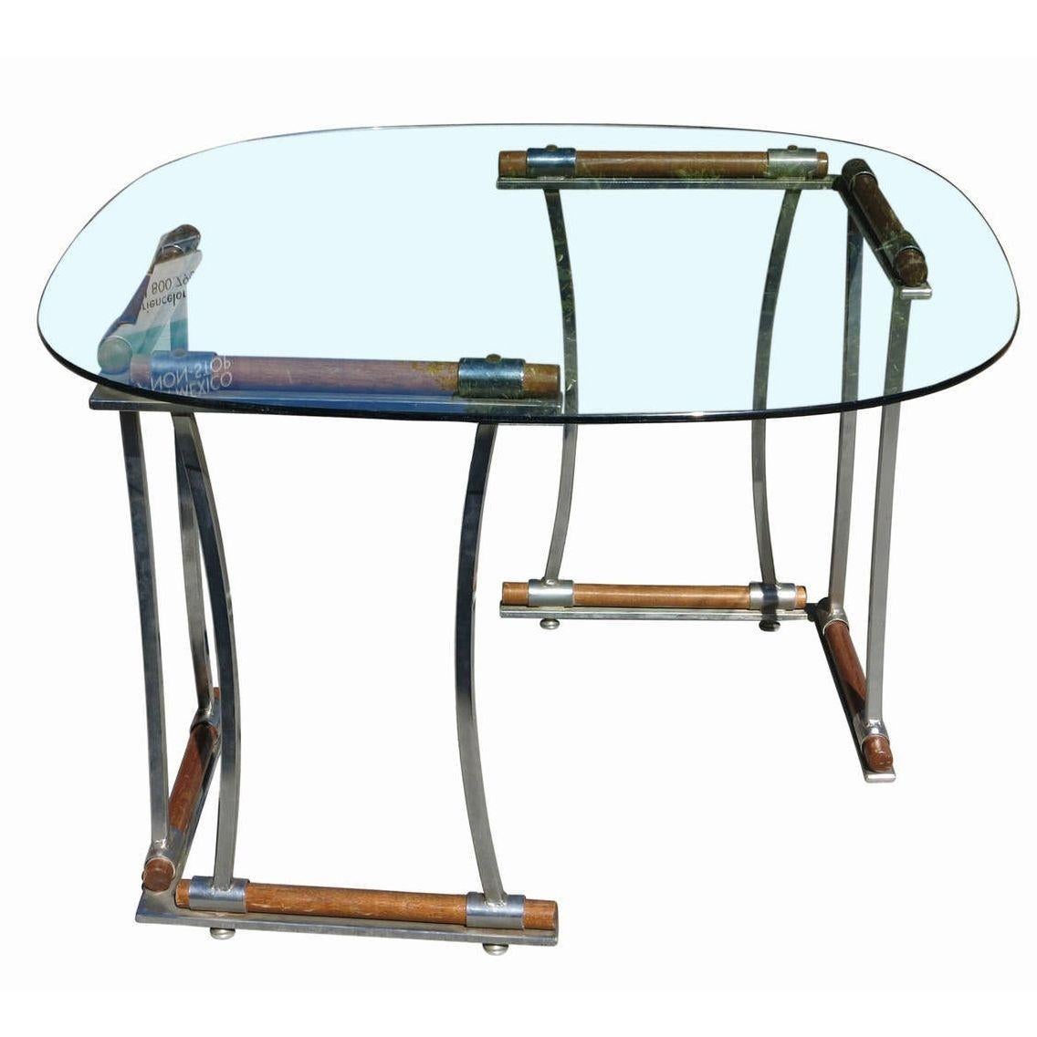 Steel Chrome Dining Chair and Dining Table Set by Cleo Baldon For Sale