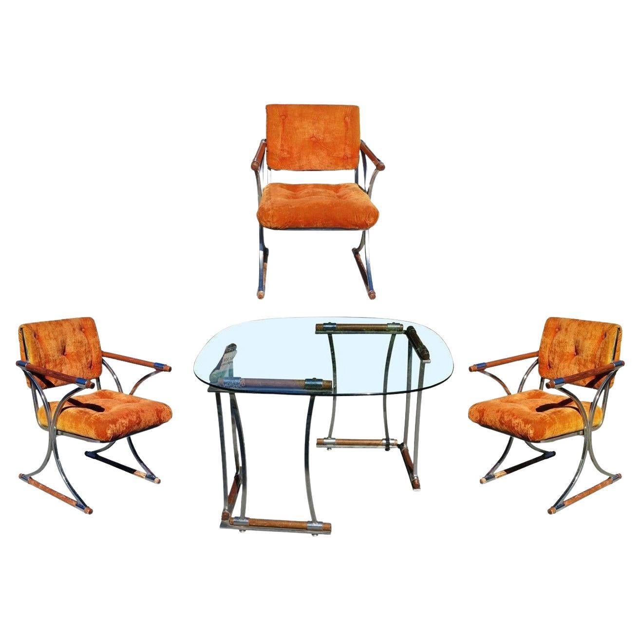 Ensemble chaise et table de salle à manger en chrome  par Cleo Baldon en vente
