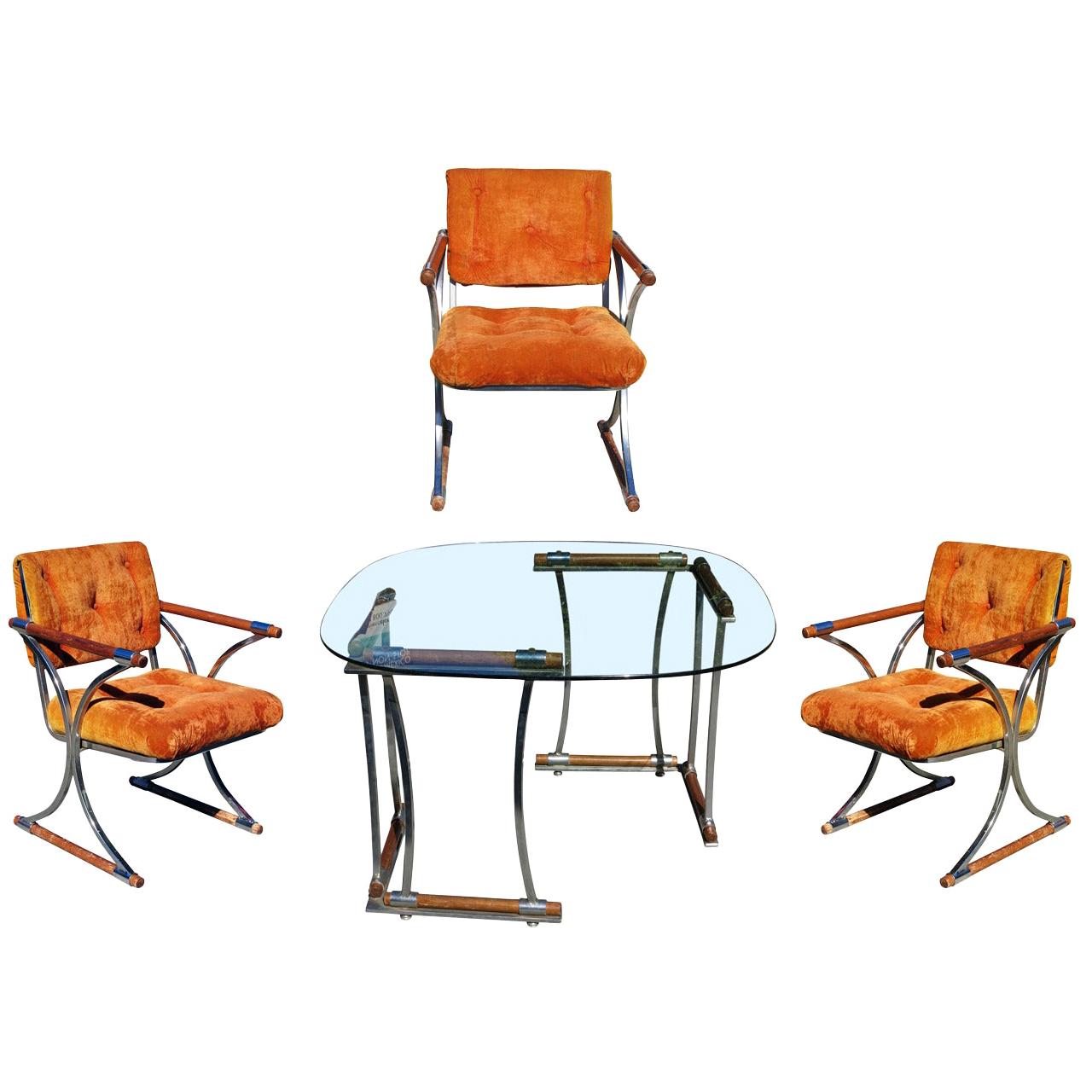 Chrome and Wood Dining Chair For Sale at 1stDibs