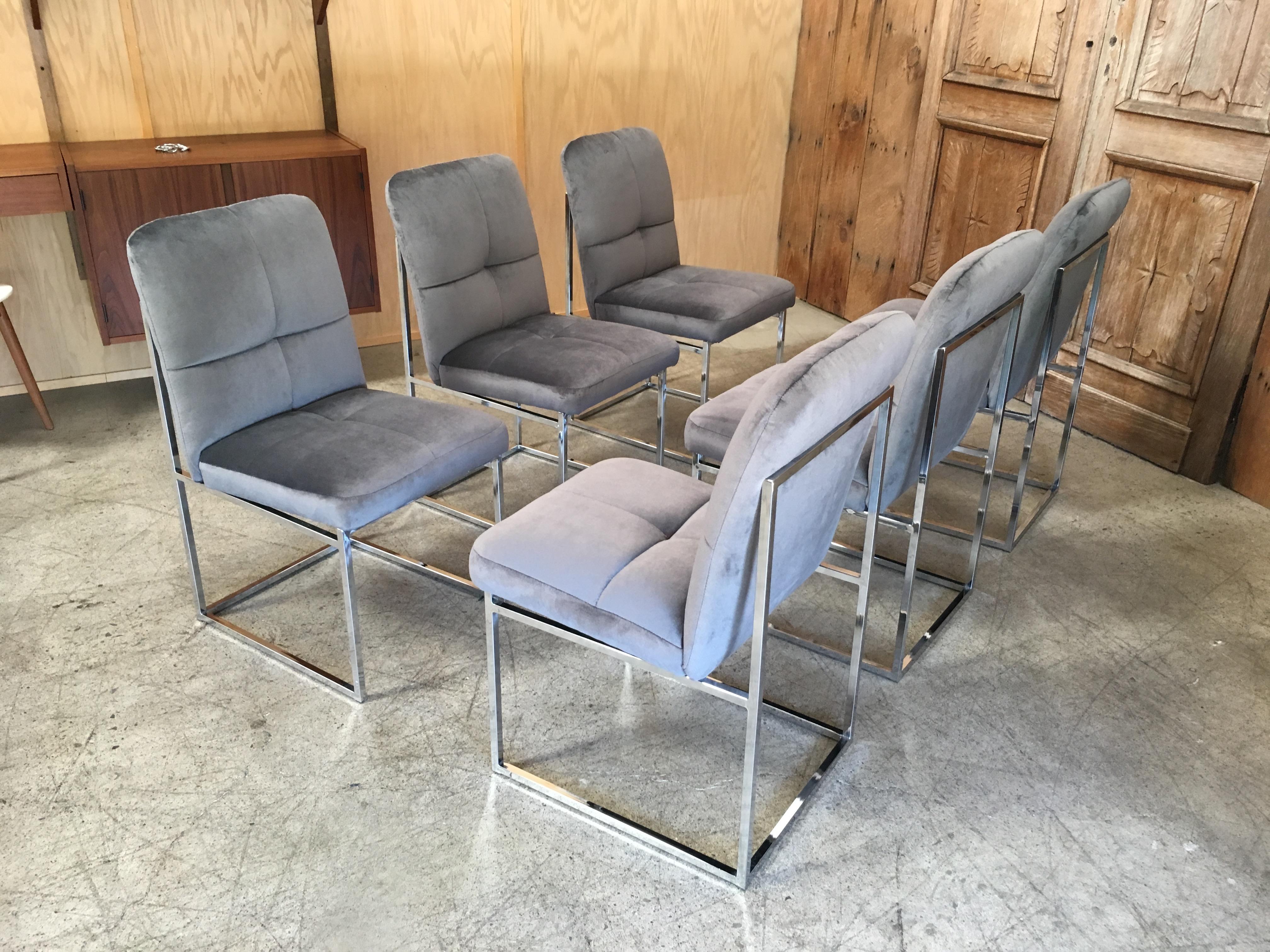 Mid-Century Modern Chrome Dining Chairs in the Style of Milo Baughman